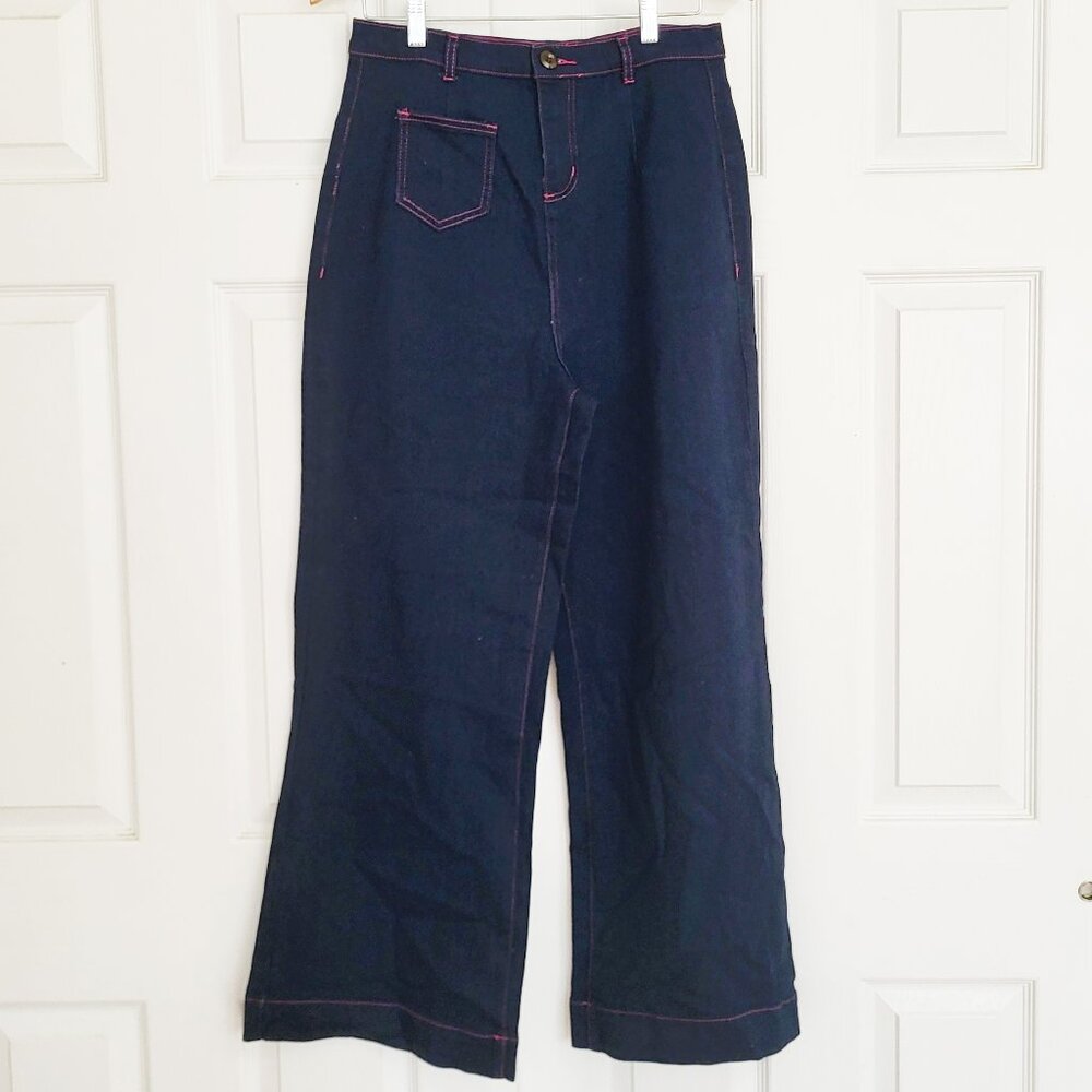 NWT Collectif Delphine Jeans High Waist Vintage / Retro Style Pink Stitching